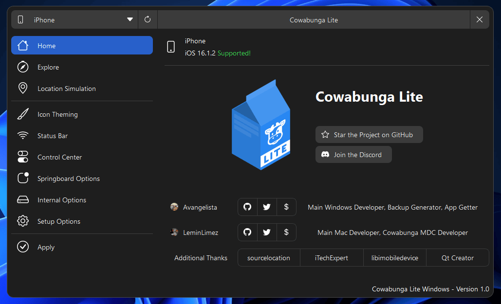 Cowabunga Lite for Windows screenshot.