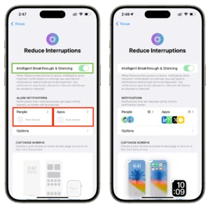 Setting up Reduce Interruptions Focus on iPhone