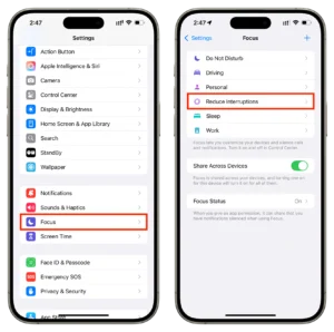 Tap Focus in iPhone Settings and select Reduce Interruptions