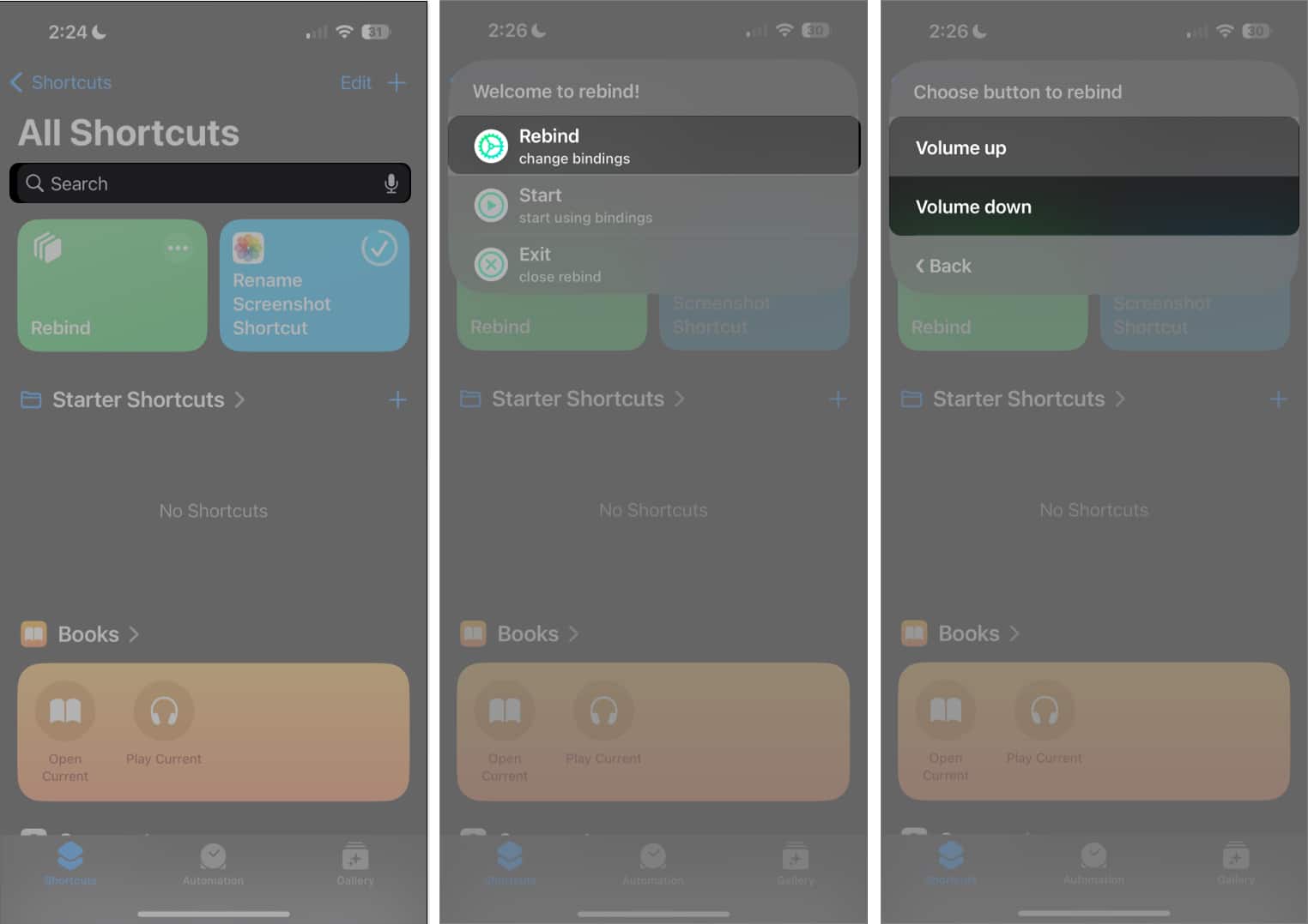 Rebind a Volume Button in Shortcuts app in iphone