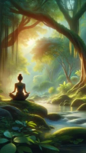 Woman Meditating in Forest Phone Wallpaper